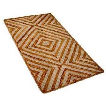 Alfombra de Algodón y Yute Beige 80 x 150 cm con Patrón Geométrico Rústica Boho Pirli