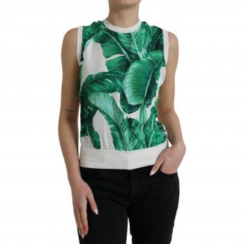 Dolce & Gabbana Multicolor Silk Banana Leaf Print Crew Neck Sleeveless Tank Top - IT36 | XS