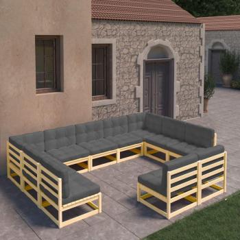 vidaXL Juego de muebles de jardín 11 piezas con cojines de madera de pino maciza