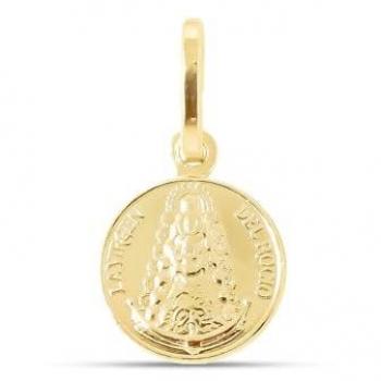 Medalla Virgen del Rocío de Plata Ley 925m chapado en oro, 10 mm, bisel trasera lisa