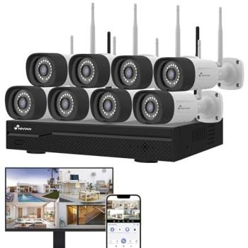 Kit de Vigilancia Nivian WiFi 8 Cámaras IP 2K con Detección de IA, Audio Bidireccional y Visión Nocturna