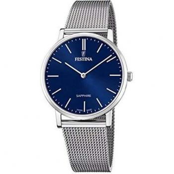 Festina Swiss Made F20014/2 Men's Analog Watch with Blue Dial and 316L Stainless Steel Silver Case