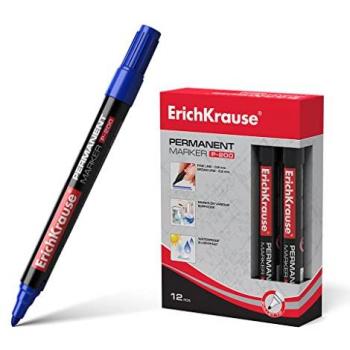Marcador Permanente P-200 Azul Erich Krause - Punta en Forma de Bala - Resistente al Agua y a los Rayos UV