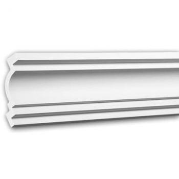 Cornisa decorativa flexible PROFHOME 150249F, moldura para techo estilo Neoclasicismo, color blanco, dimensiones 200 cm x 7,2 cm x 10,4 cm, fabricada en poliuretano pretrat