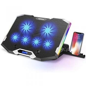 TopMate C11 Base de Refrigeración para Ordenador Portátil Ventilador Laptop 7 Modos de Iluminación RGB Radiador de Portátil Compatible con 11-17.3, 6 Ventiladores de Viento Fuerte Ángulo Ajustable