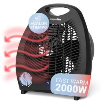 Termoventilador Vertical Universalblue 2000W Negro con 3 Modos de Funcionamiento, 2 Potencias, Termostato Ajustable y Sistema de Seguridad