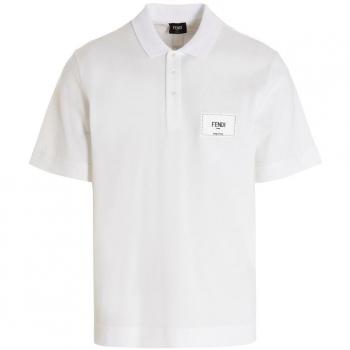 Fendi Men's White Cotton Piqué Embroidered Polo Shirt - Size Medium - Spring-Summer 2024