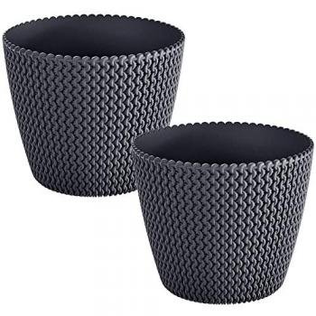 Pack 2 Macetas Redondas de Plástico Antracita 11,5L Ø29,5 x 24,9 cm Splofy