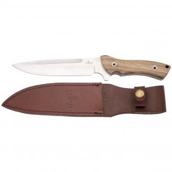 Cuchillo de caza Third H0257J con hoja de acero de 18 cm, mango de madera (zebrano), incluye funda de piel