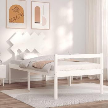 Cama de madera sólida para ancianos con cabecero blanco Vidaxl