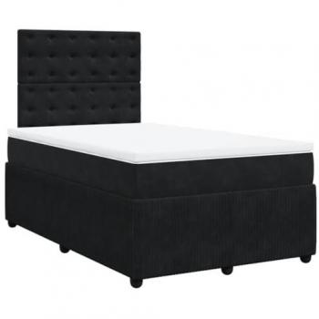 Cama box spring con colchón terciopelo negro 120x190 cm