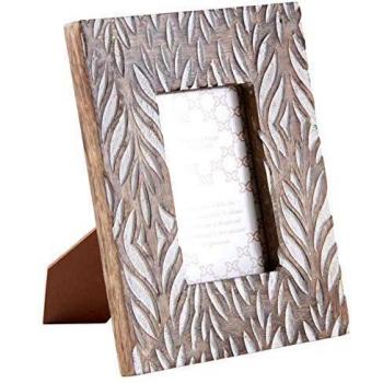Marco de fotos rectangular de madera de mango con hojas para foto 10 x 15 cm