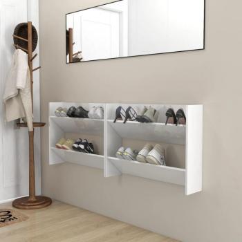 Gabinete de zapatos de pared blanca pulida, 2 piezas, 80x18x60 cm, madera multicapa
