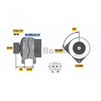 Alternador BOSCH 0 986 040 330 - Alternador de automóvil, marca BOSCH, modelo 0 986 040 330, diseñado para proporcionar energía eléctrica al sistema eléctrico del vehículo y recargar la batería mientras el motor