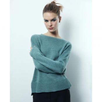 Sfera - Jersey cuello lágrima, manga larga, tejido suave, diseño de cuello en forma de lágrima, ajuste relajado