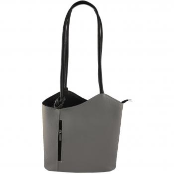 FreyFashion - Made in Italy - Bolso mochila para mujer gris Glattleder Grau-Schwarz