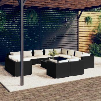 Set de muebles de jardín 13 piezas cojines ratán sintético negro