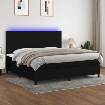 Cama box spring con colchón de muelles, luces LED y tela negra 200x200 cm Vidaxl