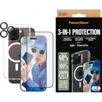 Protección 3-en-1 PanzerGlass para iPhone 16 Pro - Cristal Templado, Funda y Lentes, Antirayaduras y Antigolpes