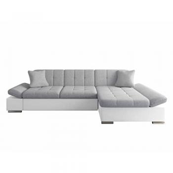 Sofá rinconero Comfivo 152, cuero sintético gris, dimensiones 278 x 76 x 161 cm, función de descanso, caja de ropa de cama, Soft 017 + Bristol 2460