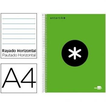 Cuaderno espiral liderpapel A4 micro antartik tapa forrada 120h 100gr horizontal 5 bandas 4 taladros color verde.