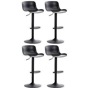 Set de 4 taburetes de bar Almada negros, con asiento de plástico, altura ajustable y respaldo