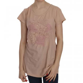 PINK MEMORIES Cream Lace Short Sleeve Shirt Top Cotton Blouse - IT44|L, Female T-Shirt, Pink, Size: M
