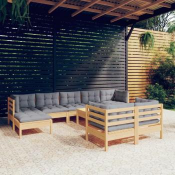 Juego de muebles de jardín 10 pzas con cojines de madera maciza de pino
