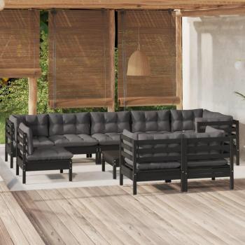 Set de 10 sofás de jardín con cojines de madera maciza de pino negro