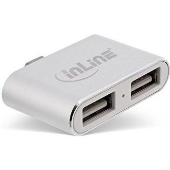 Hub Mini USB 2.0 InLine, USB-C a 2x USB A, Plateado