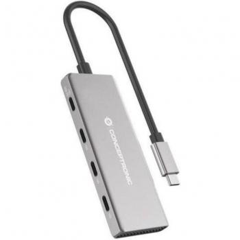 Conceptronic - HUBBIES16G hub de interfaz USB 3.2 Gen 2 (3.1 Gen 2) Type-C con velocidad de transferencia de datos de 10000 Mbit/s en color Gris