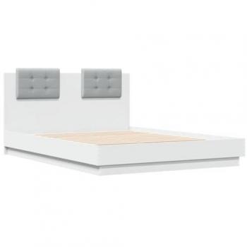 Cabecero blanco redondo de madera multicapa de 120x190 cm, estructura cama con cabecero de madera ingeniería blanca, somier de listones, armazón de cama para mueble de dormitorio