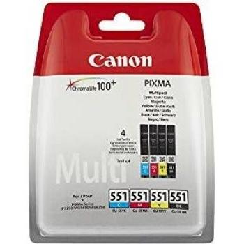 4 x Canon 6509 B 009, 6509b009/CLI-551 Original de Tinta Negro, Cian, Magenta, Amarillo