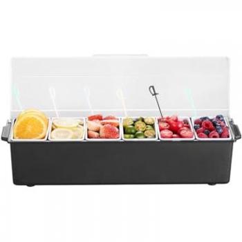 VEVOR Chilled Condiment Server with 6 Compartments and Lids, Ice Cooled Garnish Tray for Taco, Salad, and Fruit Serving