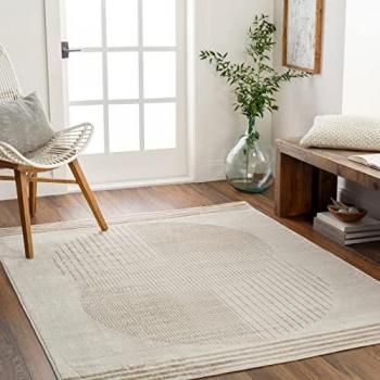 Alfombra Escandinava Moderna Beige y Marrón 160 x 215 cm - Surya, Diseño Skandi, Pelo Corto, Ideal para Salón y Dormitorio