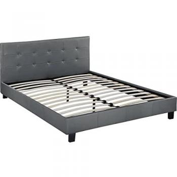 Cama Julia 160 x 200 con Cabecera Tapizada en Gris Claro