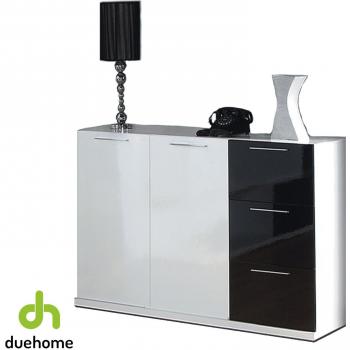 Habitdesign 0T6675BO - Aparador Buffet con 2 Puertas y 3 cajones, Color Blanco y Negro Brillo
