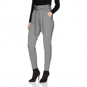 Vero Moda Highwaist Loose Fit Paperbag Trousers for Women, Medium Grey Melange, Size M/L30