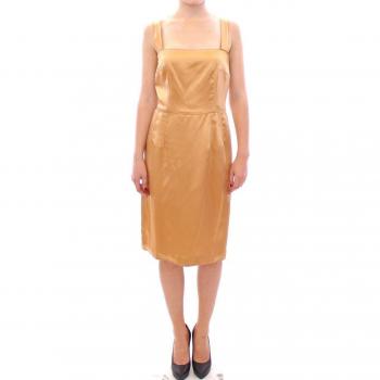 Dolce & Gabbana Bronze Silk Sheath Dress - IT36|XXS, Midi Dress, Female, Brown, Size: 3XS