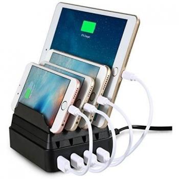 Upow de 4 puertos USB estación de carga [27W 2.4A MAX] Escritorio de múltiples dispositivos de soporte de carga. Organizador para el iPhone 6 / 6s Plus, iPhone 6 / 6S, Samsung Galaxy S7 Edge / S7 y más dispositivos inteligentes.