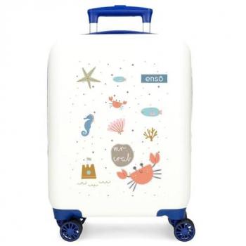 Maleta de Cabina Rígida ABS Mr Crab Blanca 33L 33x50x20 cms con 4 Ruedas Dobles para Niños Enso