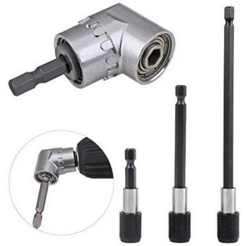 TIMESETL 4 Piezas taladradora atornilladora electrica 105 grados 1/4 de pulgada magnético fuerte adaptador portabrocas vastago hexagonal Extensión con 60 mm / 100 mm / 150 mm