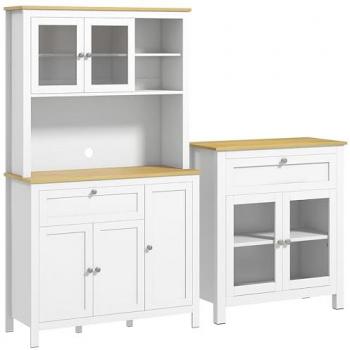 Homcom Conjunto de Cocina: Alacena de Cocina y Aparador Moderno Blanco, Dimensiones Alacena 100 x 40 x 180 cm, Dimensiones Aparador 80 x 40 x 90 cm, con Caj