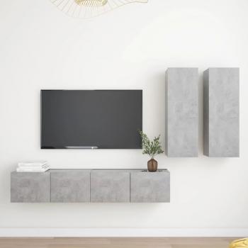 Set de Muebles de Salón TV 4 Piezas en Madera de Ingeniería con Dimensiones 80 x 30 x 30 cm, Incluye Mueble para Televisor y Mesa de TV, Diseño en Color Gris Hormigón