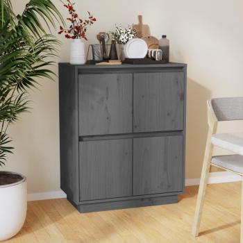 Aparador de madera maciza de pino 60x34x75 cm con puertas y cajón, mueble de almacenaje moderno para salón, armario auxiliar en color gris