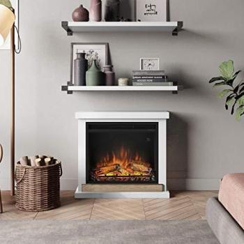 Chimenea Eléctrica Power Flame con Revestimiento Hagen Blanco, diseño moderno, efecto de llama realista, control remoto incluido, termostato ajustable, instalación fácil en pared