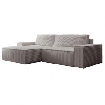 Sofá rinconera izquierda convertible de pana gris claro AMELIA