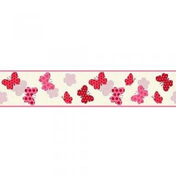 Cenefa Infantil de Vinilo Rosa con Mariposas y Diseño Geométrico Japonés Multicolor 0.13 x 0.65 m