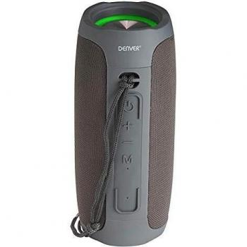 Altavoz portátil con Bluetooth Denver BTV-220GREY. Batería recargable 2400mAh. USB. Entrada AUX. Manos libres. Volumen: 16W. Luces