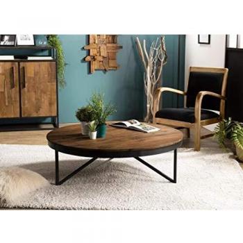 Mesa de centro redonda de teca reciclada con patas de metal D110